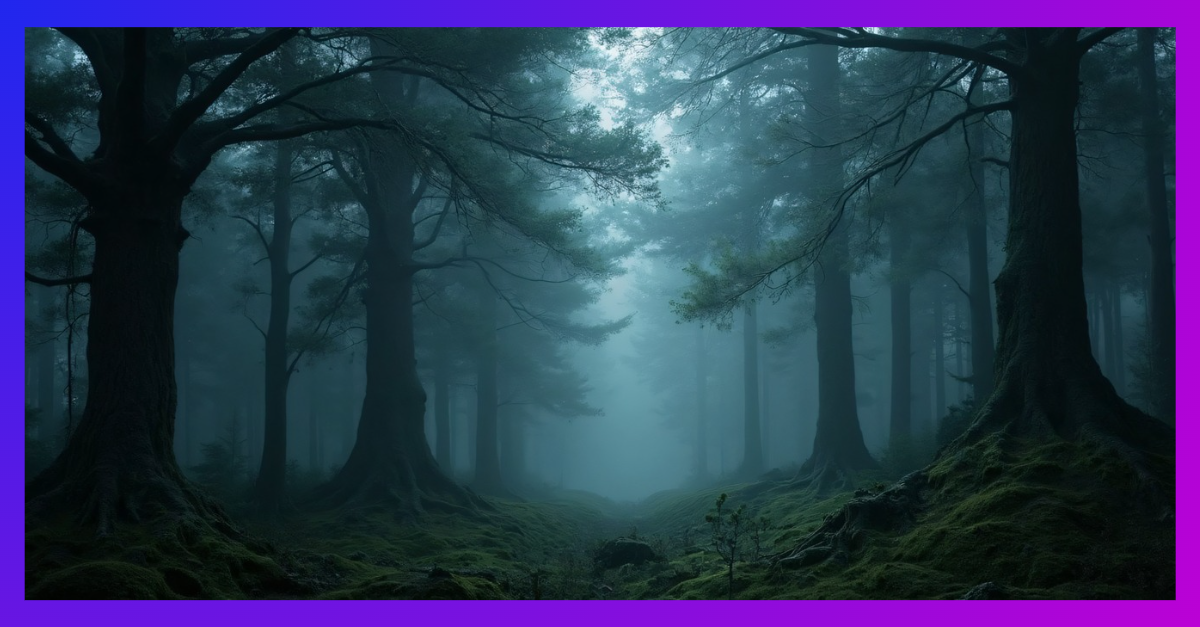 Eerie Black Forest scene: Towering pines, misty path. Black Forest Labs' FLUX AI crafts moody, atmospheric digital realms.