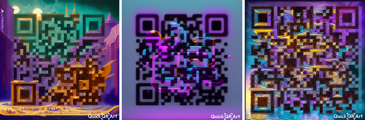 Generated in Quick QR Art using different presets and commands. Prompt: colourful glass tubes and pipes floating in an arrangement, in the style of digital constructivism, in purple blue and black colours 3d in black space.