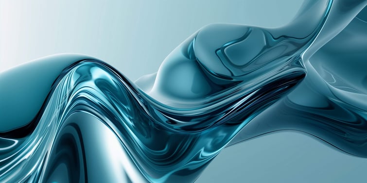 minimalist abstract image with glossy, fluid-like forms. Use a palette of aqua blue and navy blue, with smooth waves and curves. 