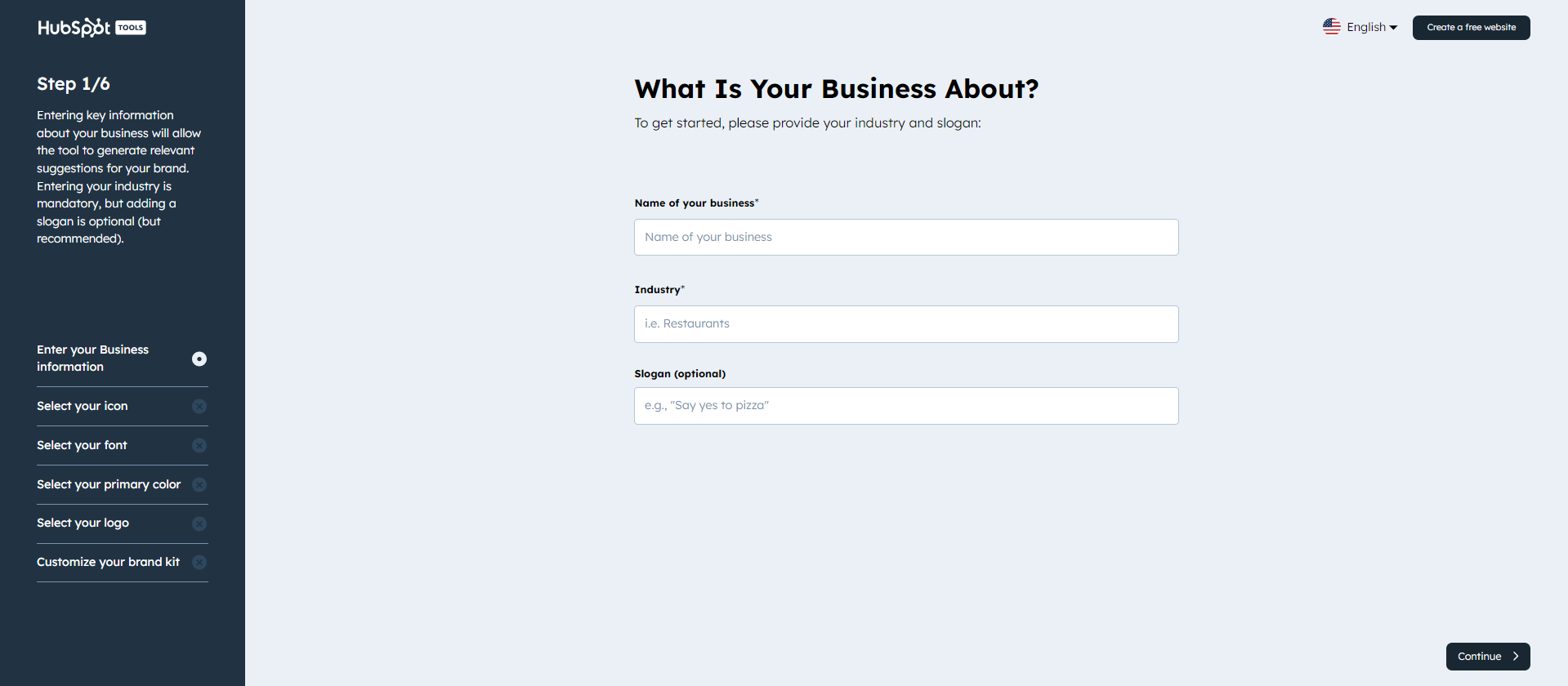 Screenshot of brand kit generator where you can enter your business information