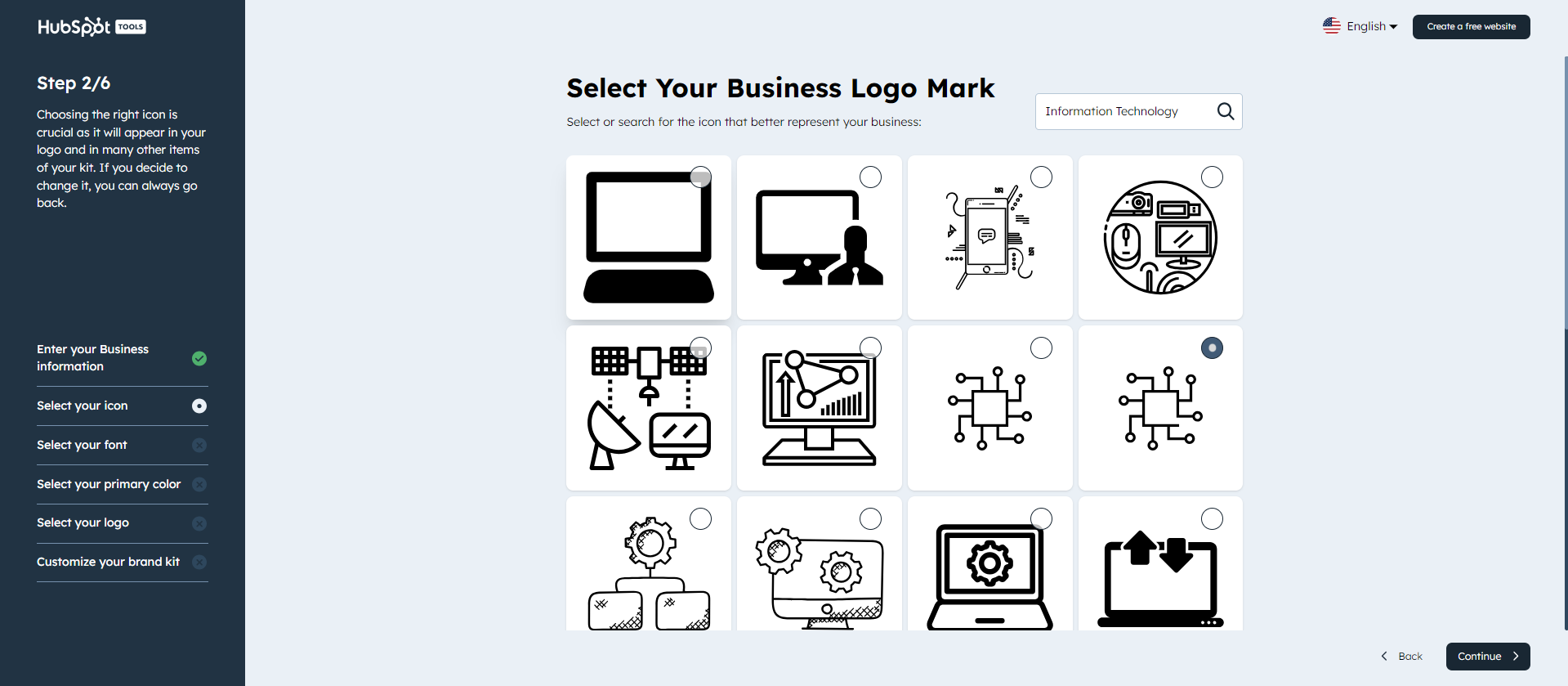 Screenshot of brand kit generator where you can select your brand icon
