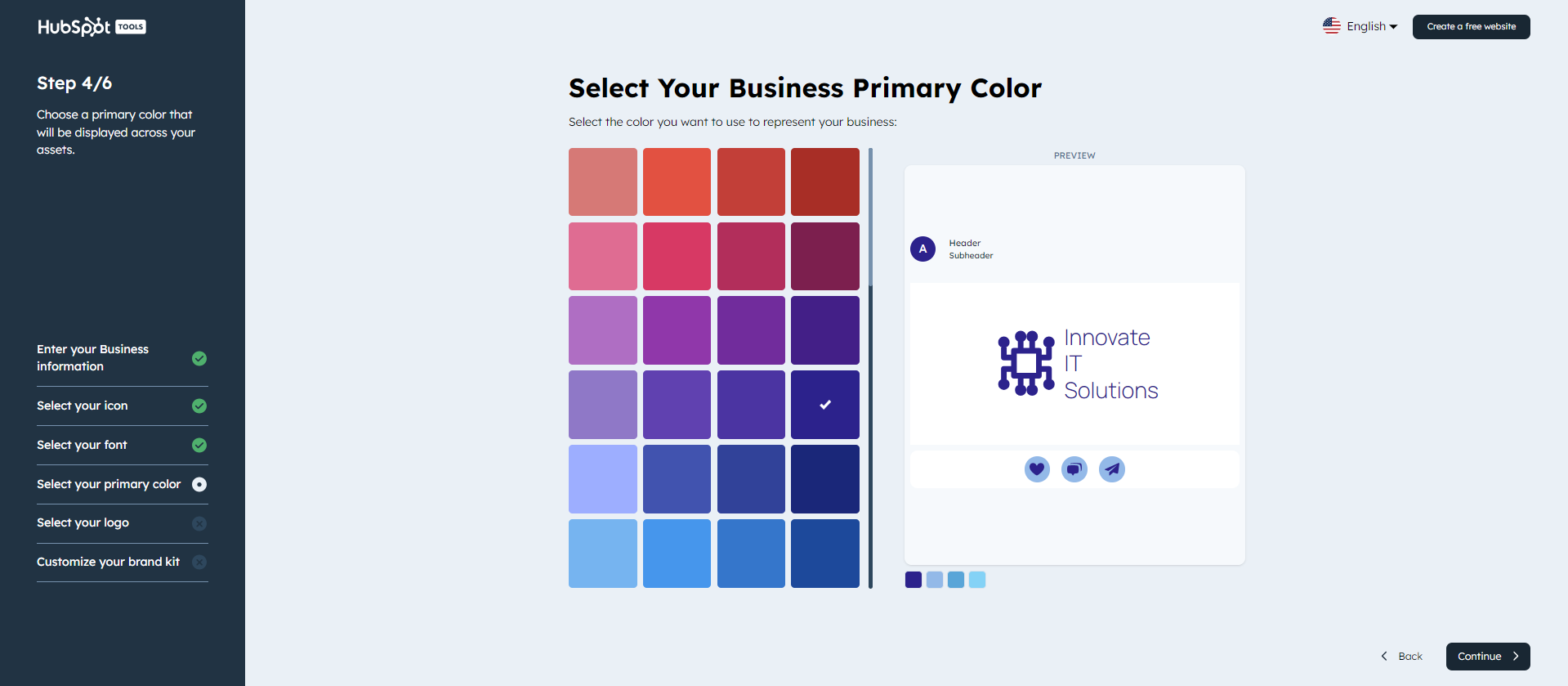 Screenshot of brand kit generator where you can choose your brand color