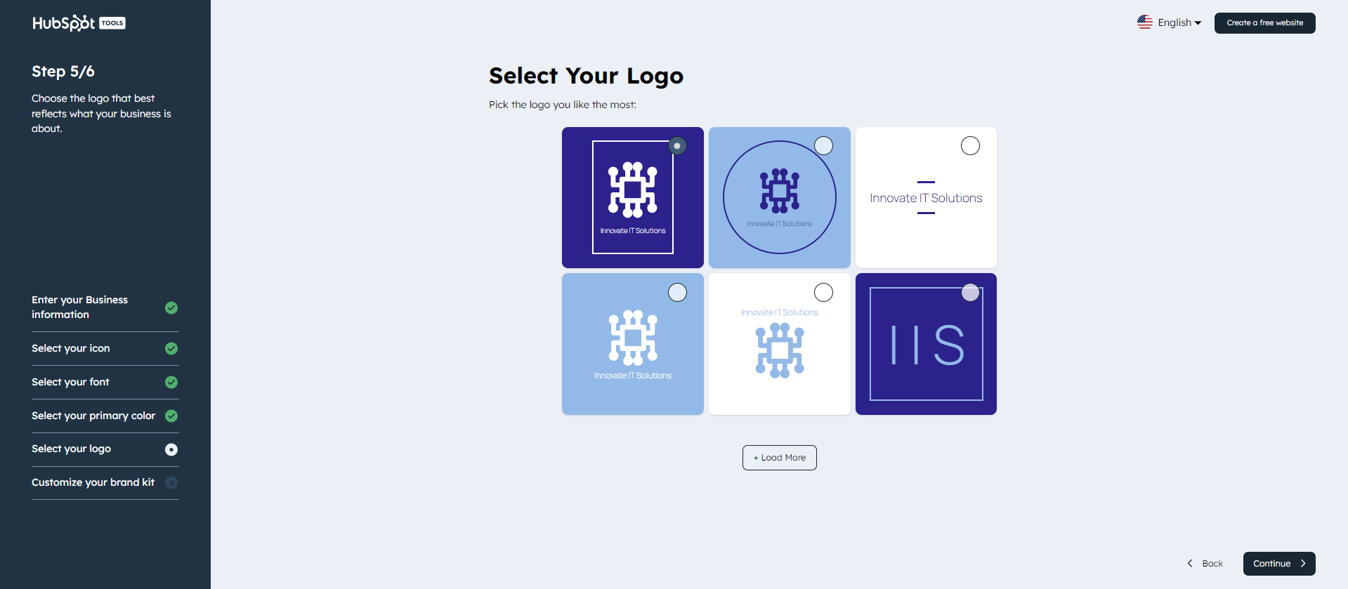 Screenshot of brand kit generator where you can finalise your brand logo