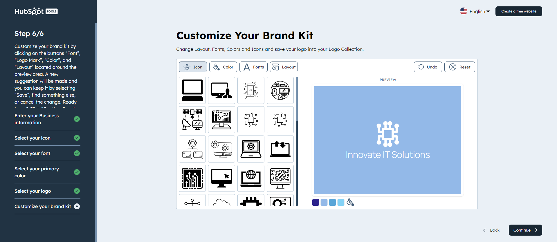 Screenshot of brand kit generator where you can customise your brand kit