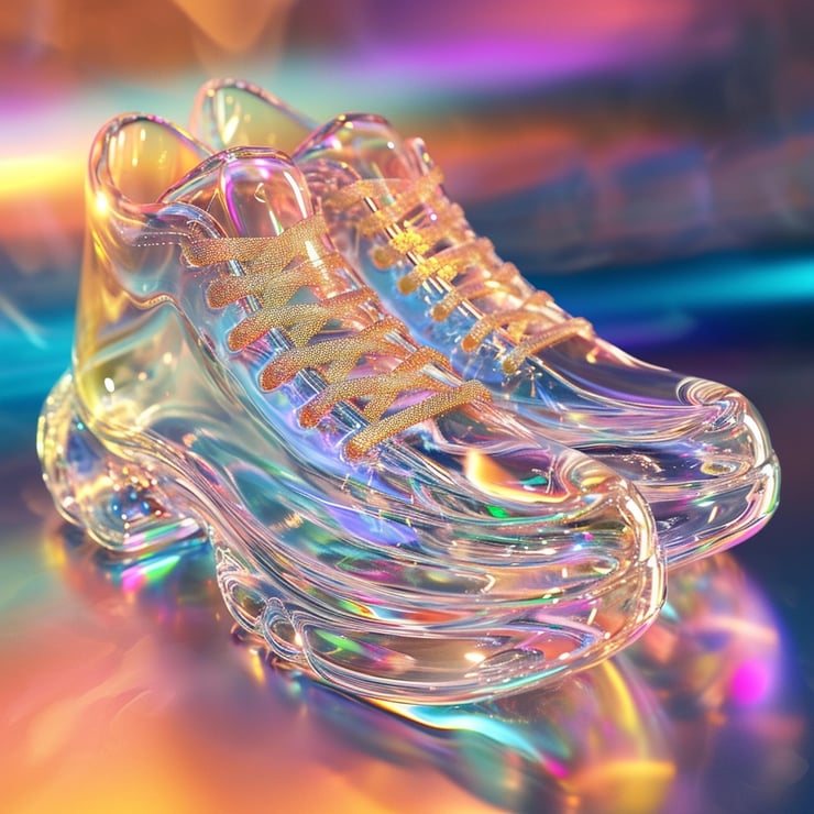 glass sneakers, translucent, colourful background --v 6.0