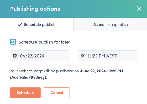 Schedule publish options