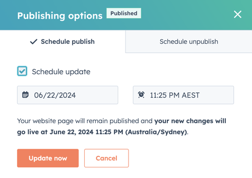 Schedule publish options