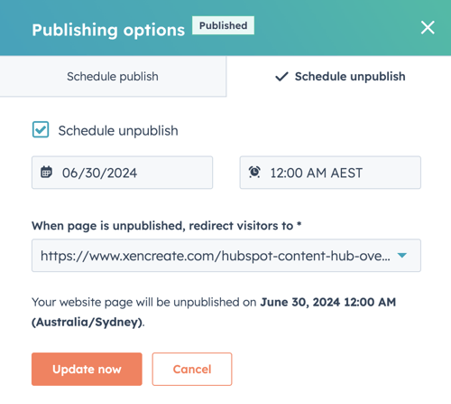 Schedule unpublish options