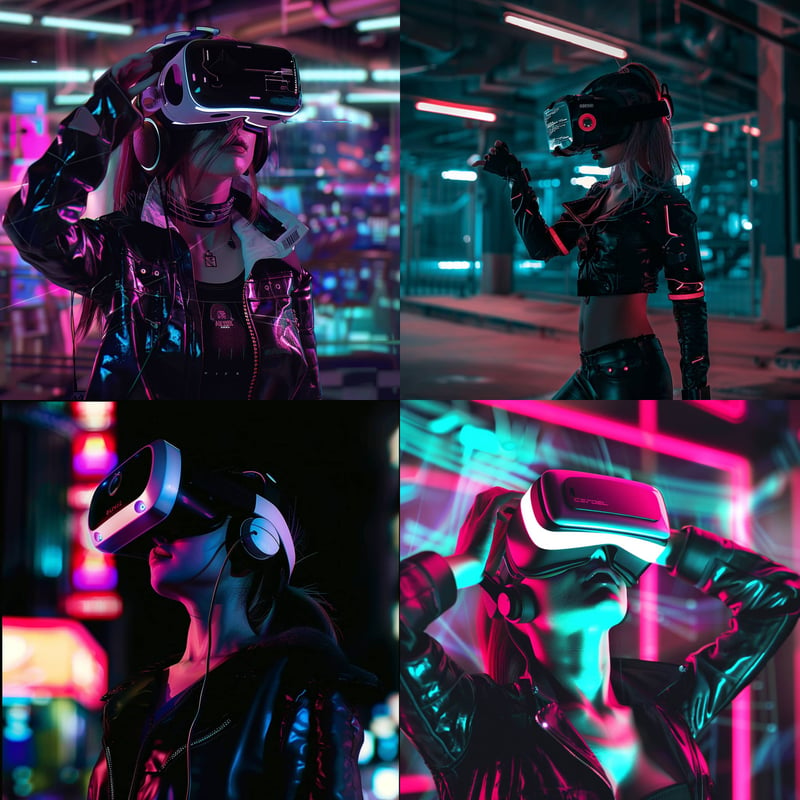 Woman with VR glasses in a cyberpunk style with Stylize value of 0