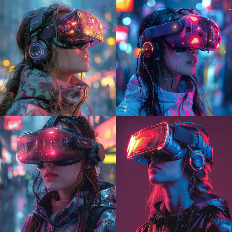 Woman with VR glasses in a cyberpunk style with Stylize value of 1000