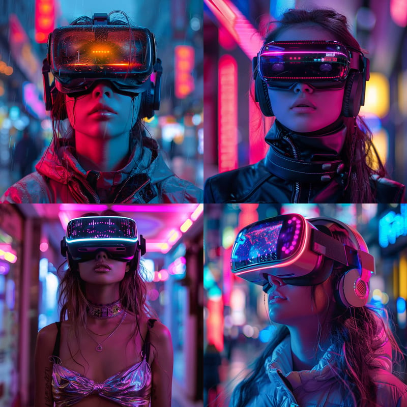 Woman with VR glasses in a cyberpunk style with Stylize value of 800