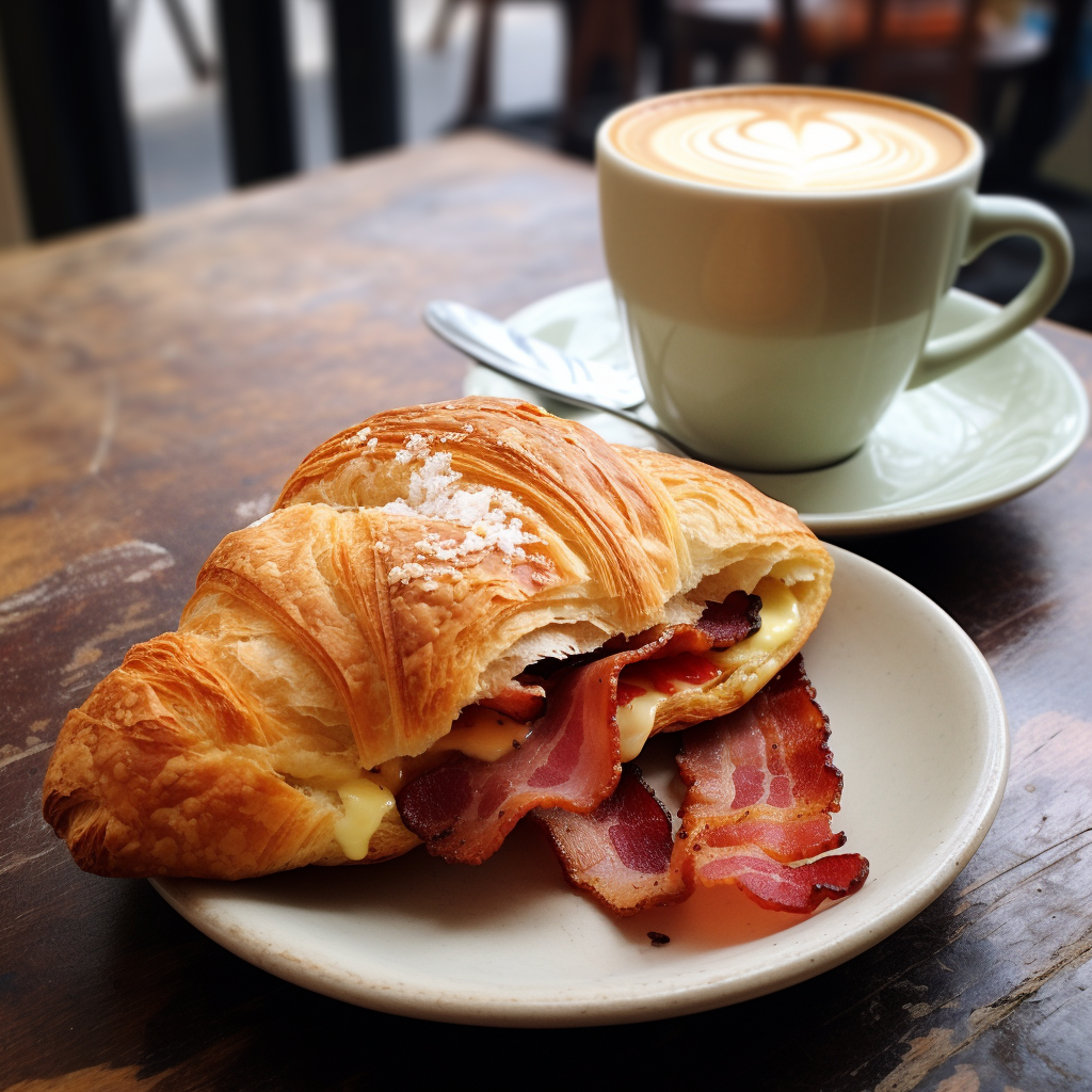  a flat white and bacon and egg roll for lunch