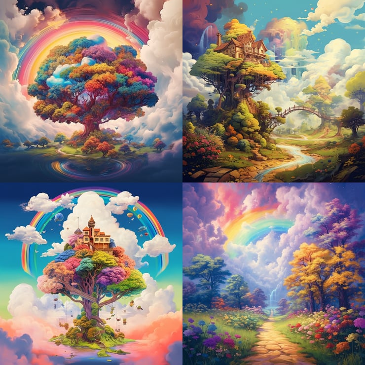 Emoji of trees rainbow and stars