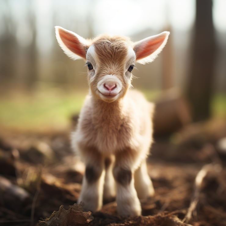 Photo of a newborn baby goat looking adorable