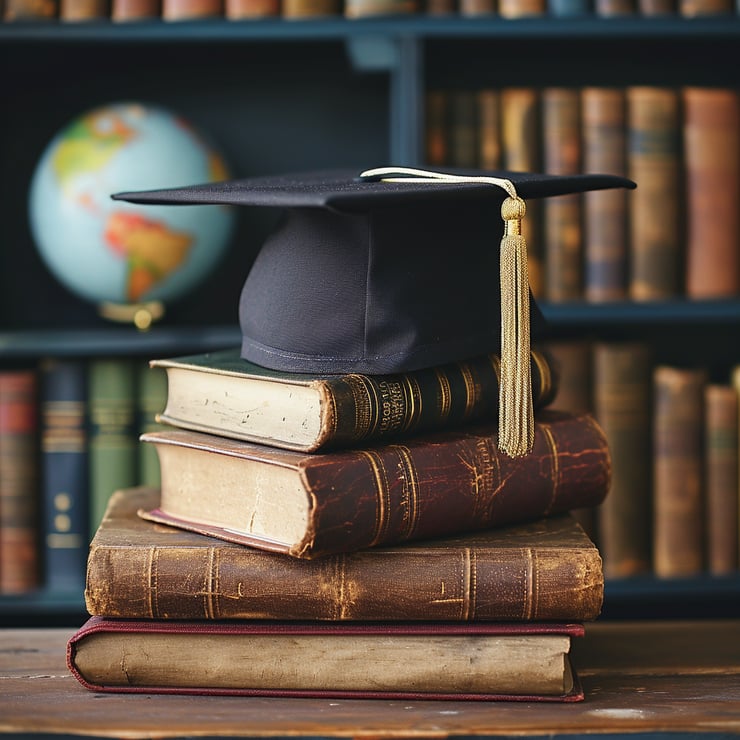 A graduation cap for education over books