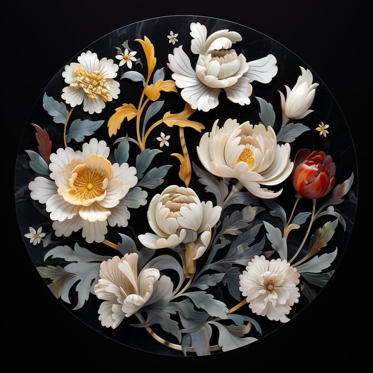 Pietra dura flowers marble reflection