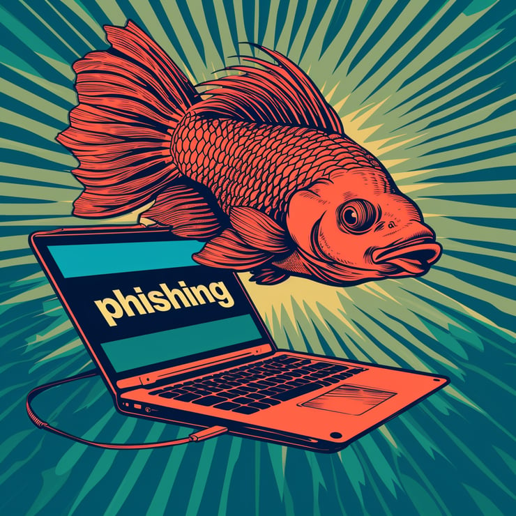 vector image of a fish using a laptop