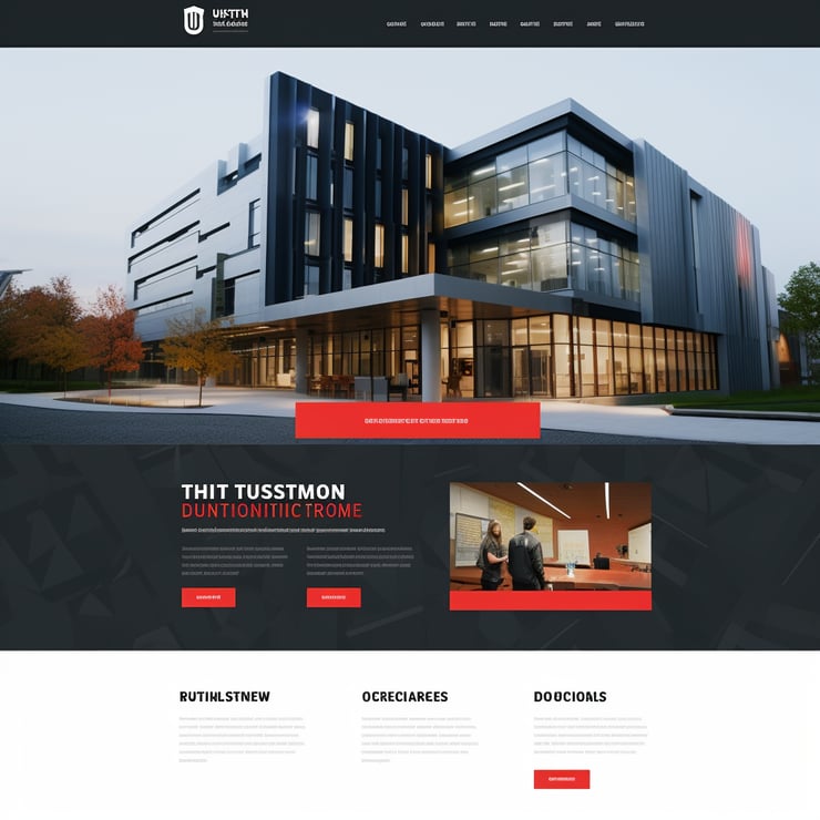 landing page for a university, minimalist, in black and white