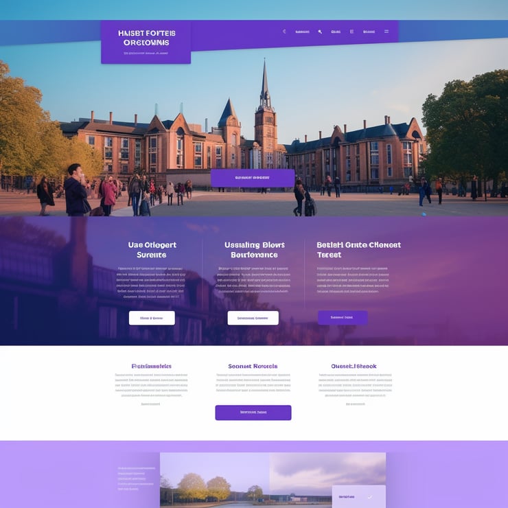 landing page for a university, minimalist, in purple and blue