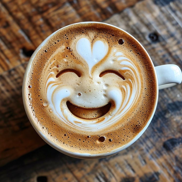 latte art of a winking emoji
