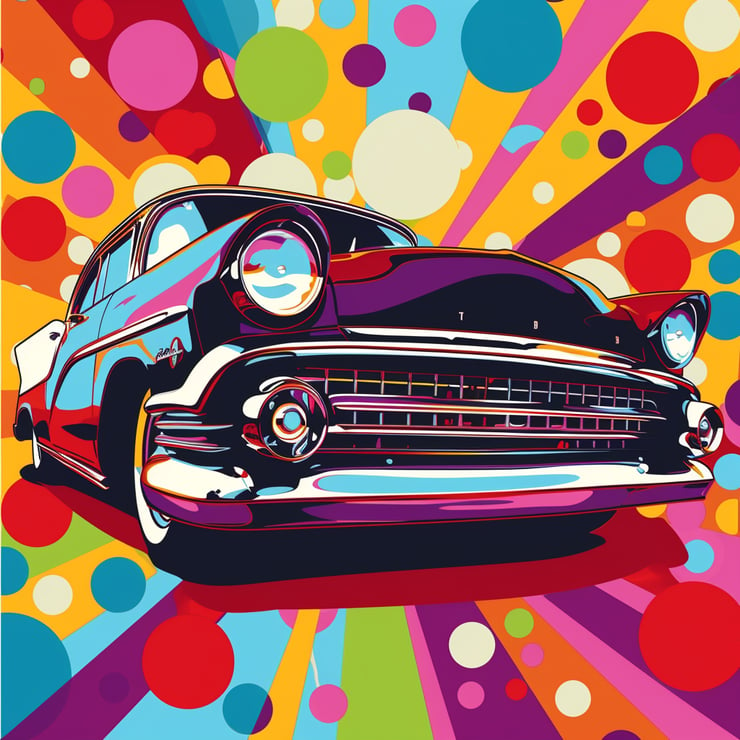A pop art style image of a vintage car