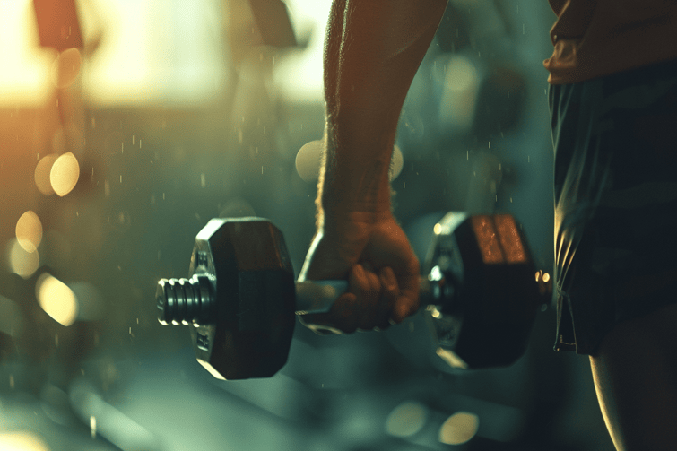 a realistic image of a man working out with dumbbells