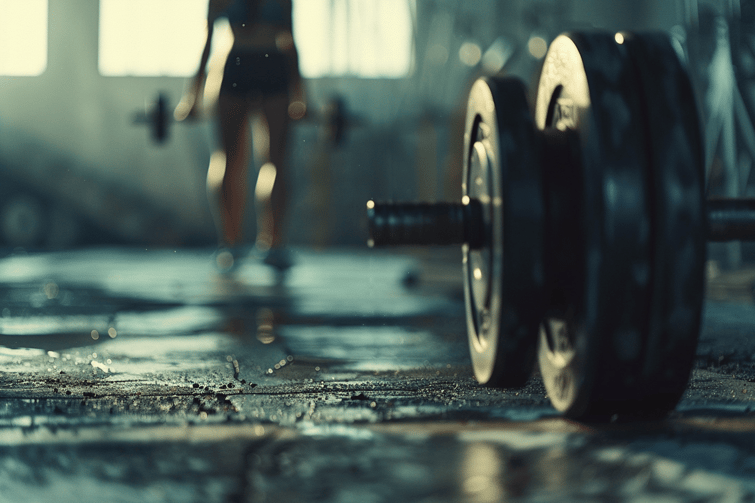 a realistic image of a woman working out with dumbbells